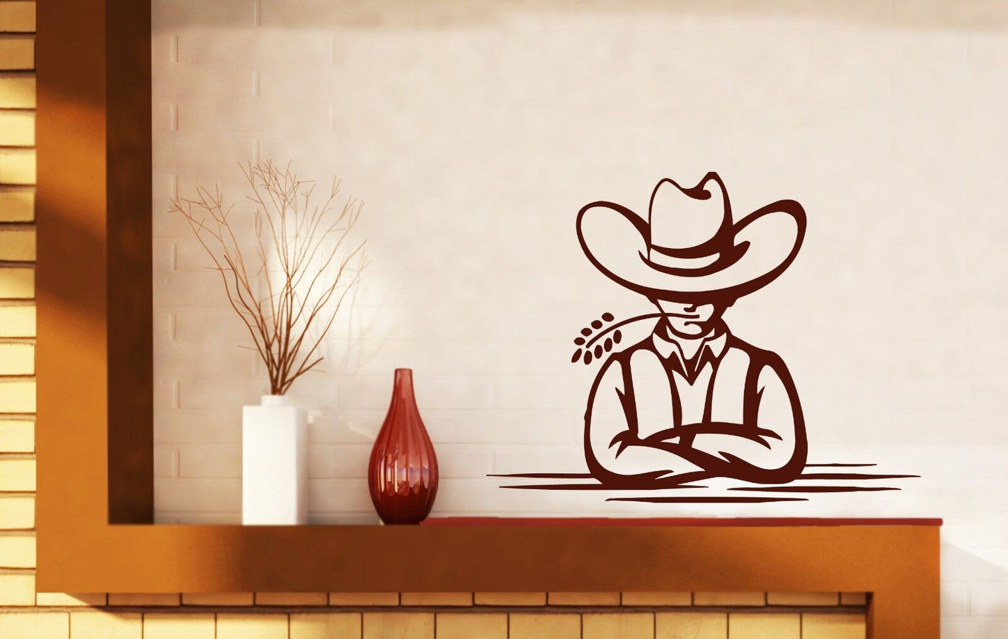 Wall Sticker Man Straw Hat Mouth Decor For Living Room Vinyl Decal (n484)