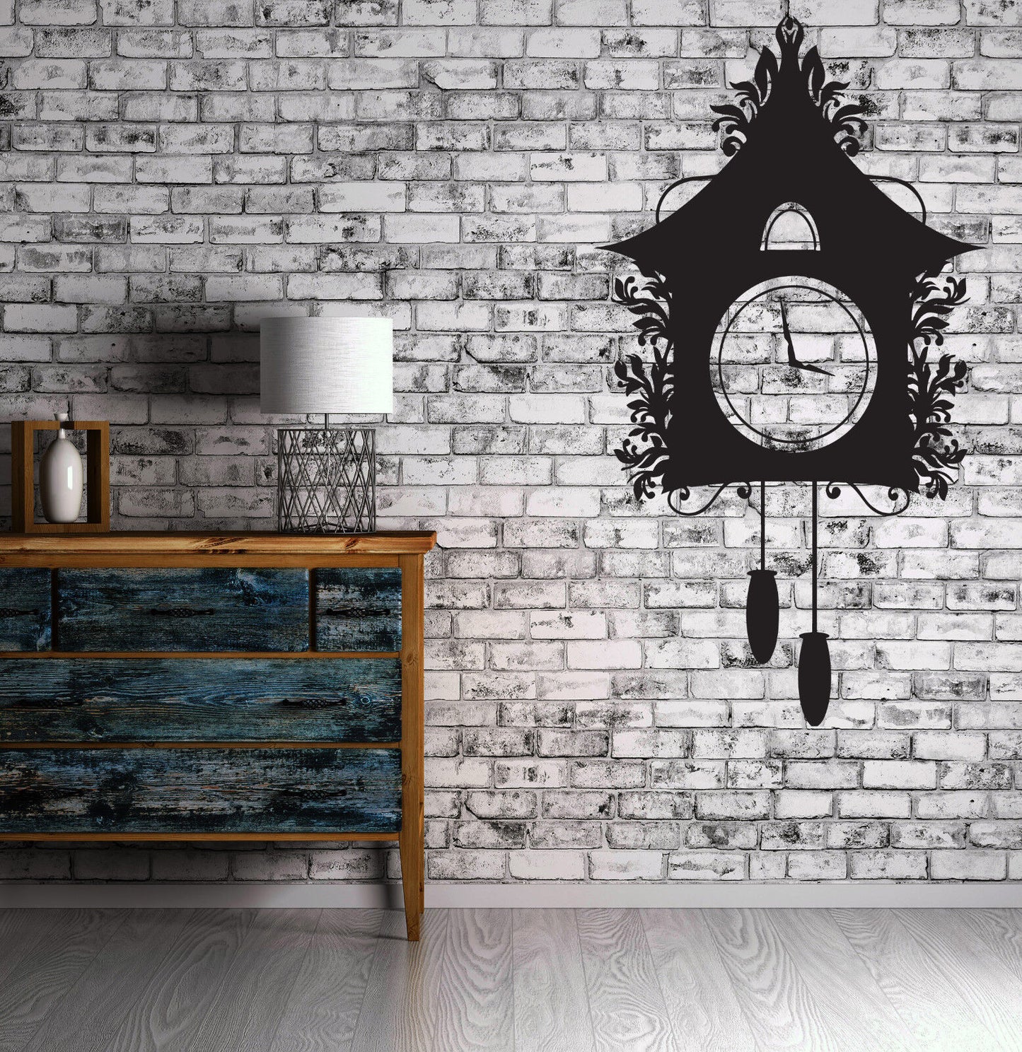 Wall Sticker Vinyl Vintage Cuckoo Clock Dreamlike House Chains Kettlebell (n497)