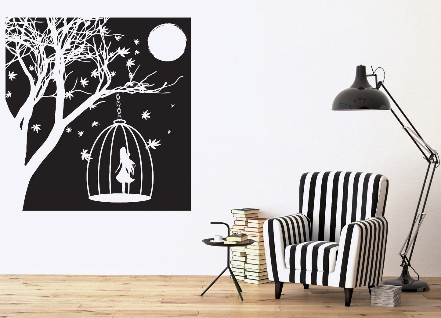 Wall Vinyl Sticker delightful night scenery woman silhouette moon light (n521)