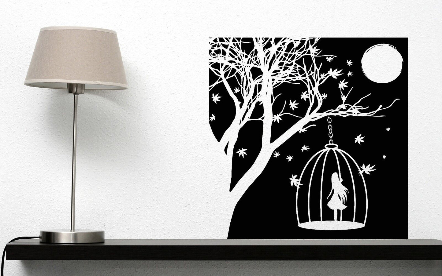 Wandtattoo Vinyl entzückende Nachtlandschaft Frau Silhouette Mondlicht (n521)