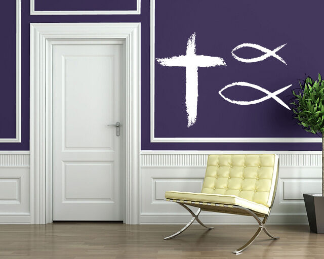 Wall Sticker Vinyl Decal Christian symbols faith religion cross God fish (n528)