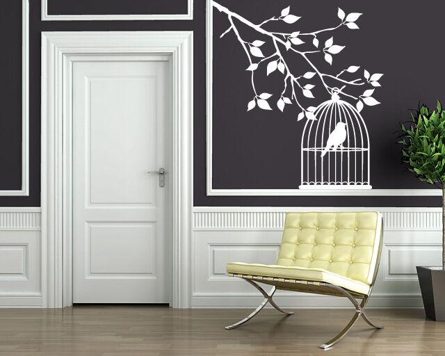 Wall Sticker Vinyl Decal tree branch foliage lonely bird cage (n532)