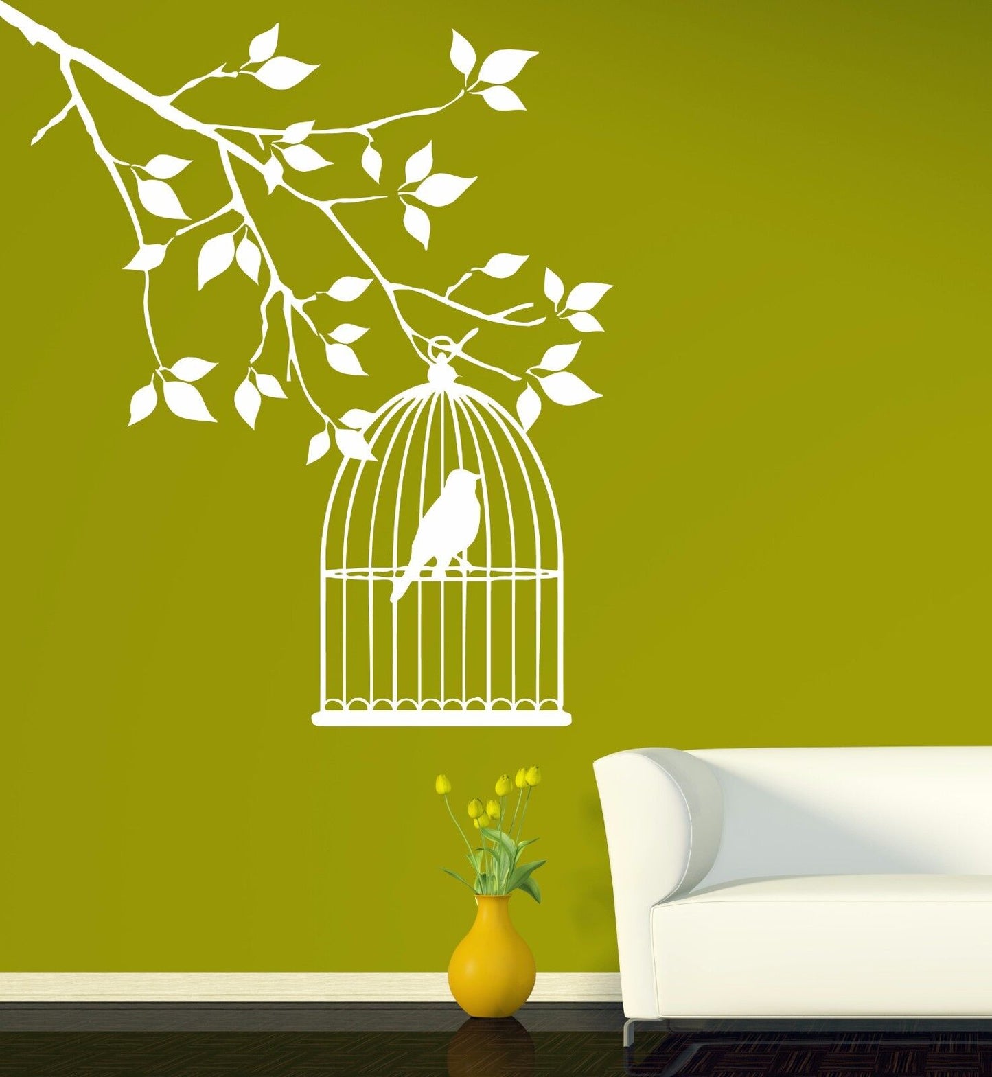 Wall Sticker Vinyl Decal tree branch foliage lonely bird cage (n532)