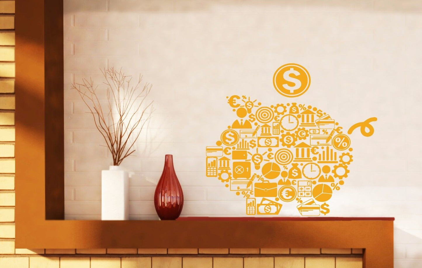 Wall Stickers piggy bank symbols business world money  Vinyl Decal (n541)