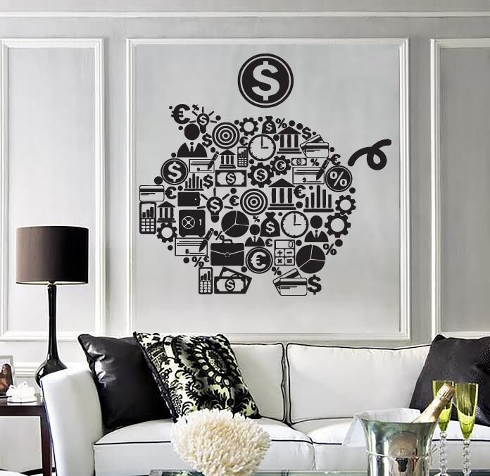 Wall Stickers piggy bank symbols business world money  Vinyl Decal (n541)