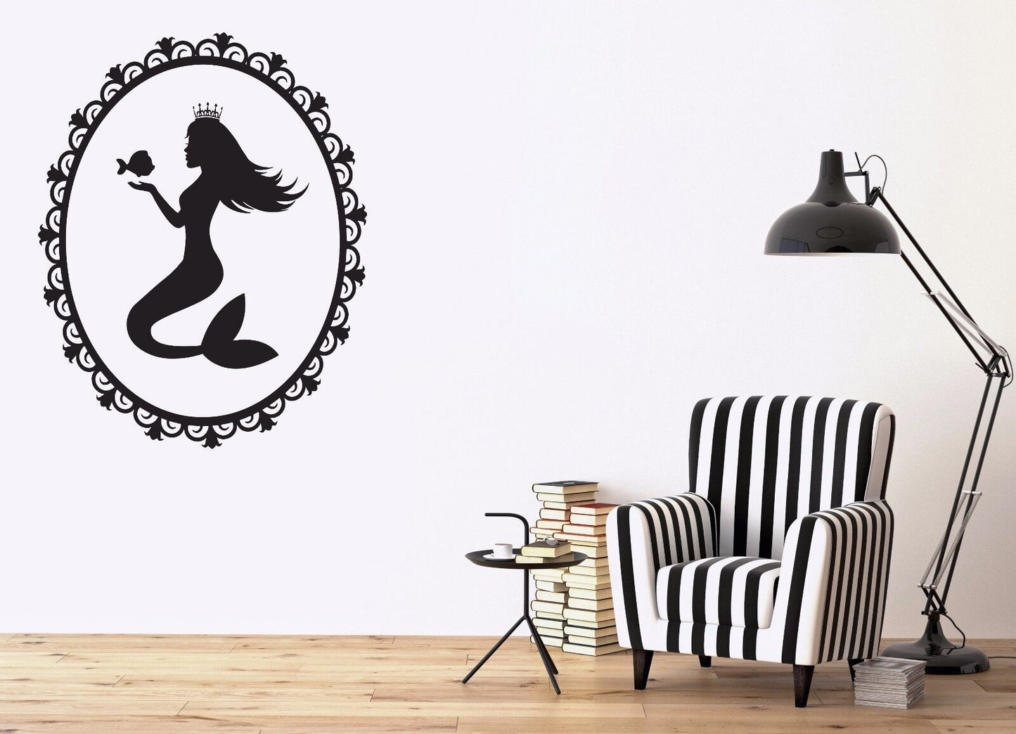 Wall Sticker oval frame beautiful silhouette mermaid Ariel Vinyl Decal (n544)