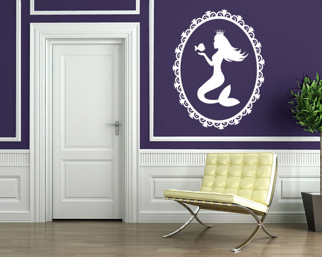 Wall Sticker oval frame beautiful silhouette mermaid Ariel Vinyl Decal (n544)