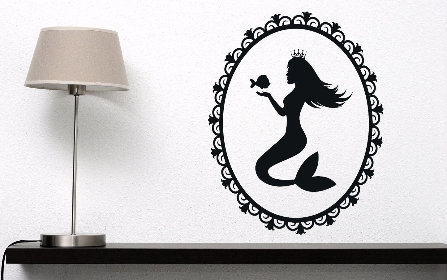 Wall Sticker oval frame beautiful silhouette mermaid Ariel Vinyl Decal (n544)