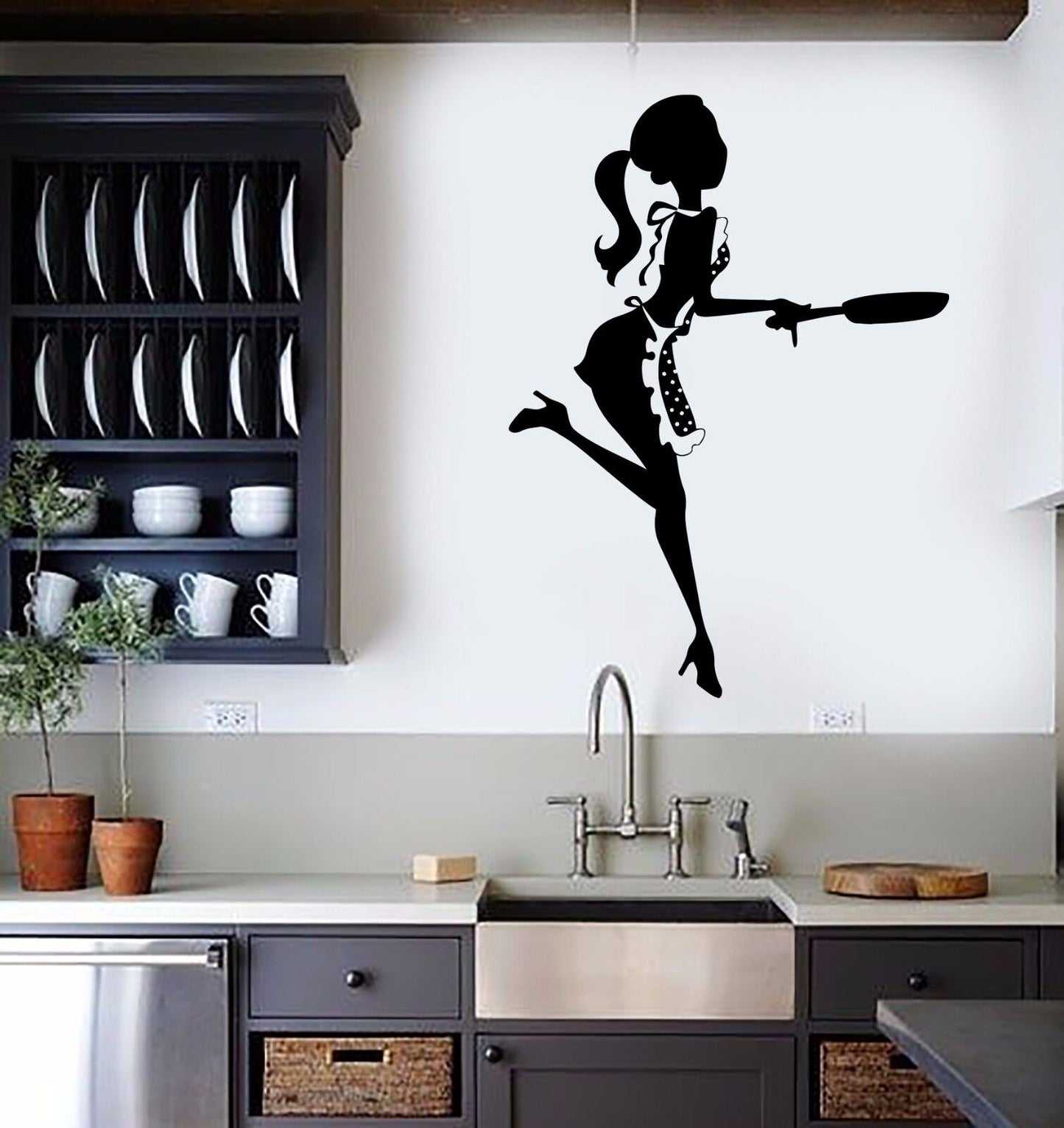 Vinyl Wall Stickers Kitchen Chef Woman Cook Cooking Restaurant Mural (169ig)