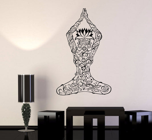 Vinyl Wall Decal Yoga Woman Meditation Room Pattern Stickers Mural (225ig)