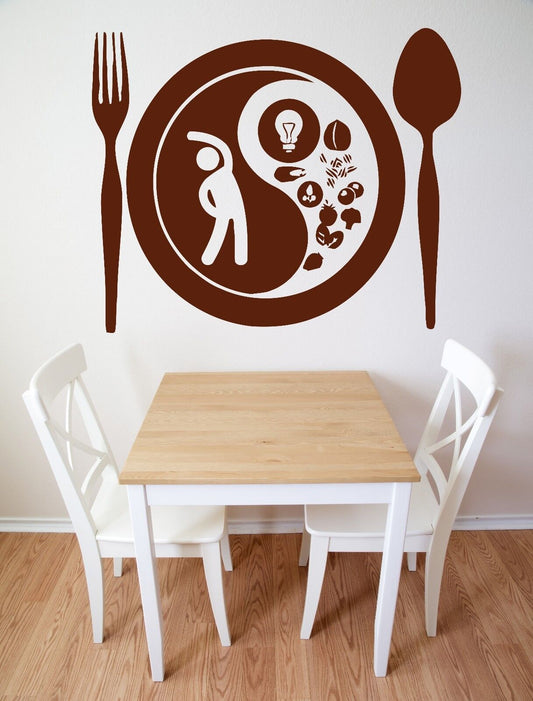 Autocollant mural en vinyle, fourchette, cuillère, assiette, goût alimentaire, appétits (n564)