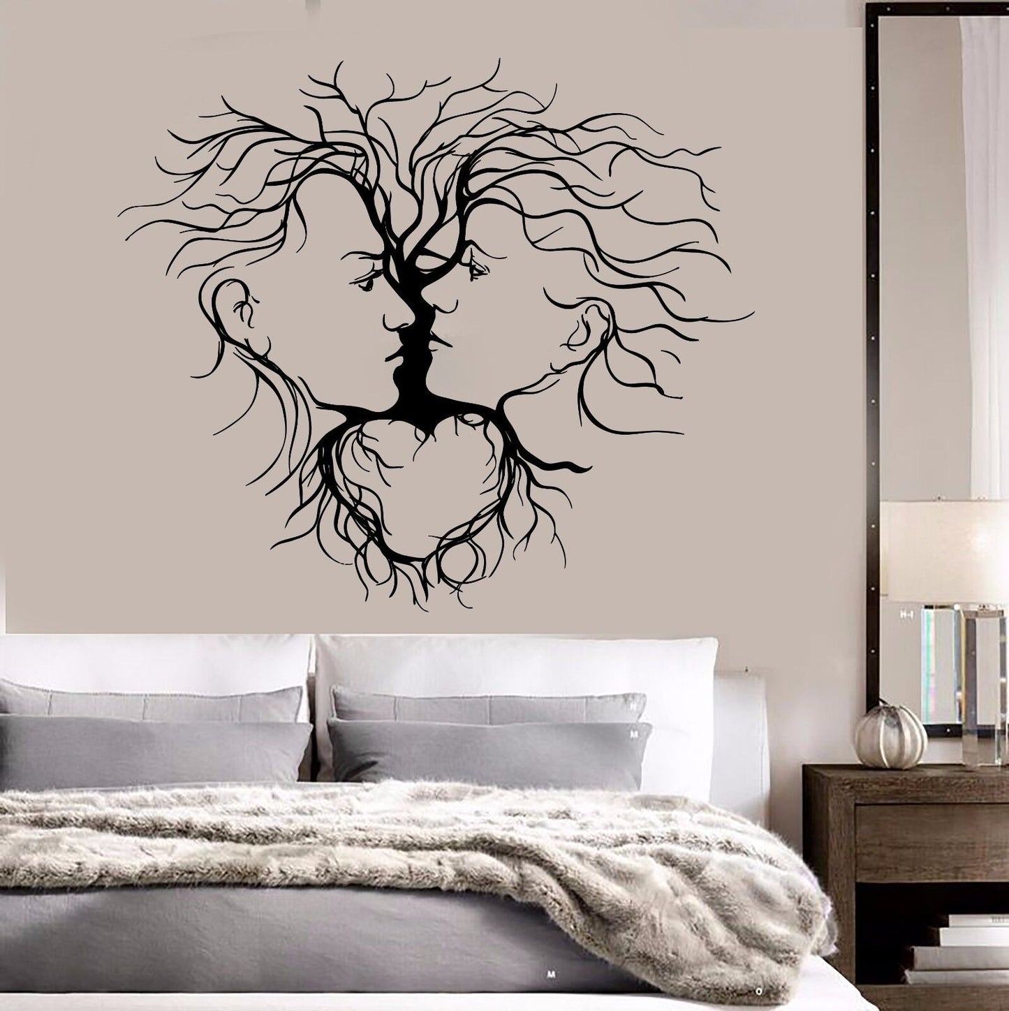 Wandtattoo Liebespaar, abstrakter Baum, romantische Dekoration, Vinyl, Aufkleber (254ig)