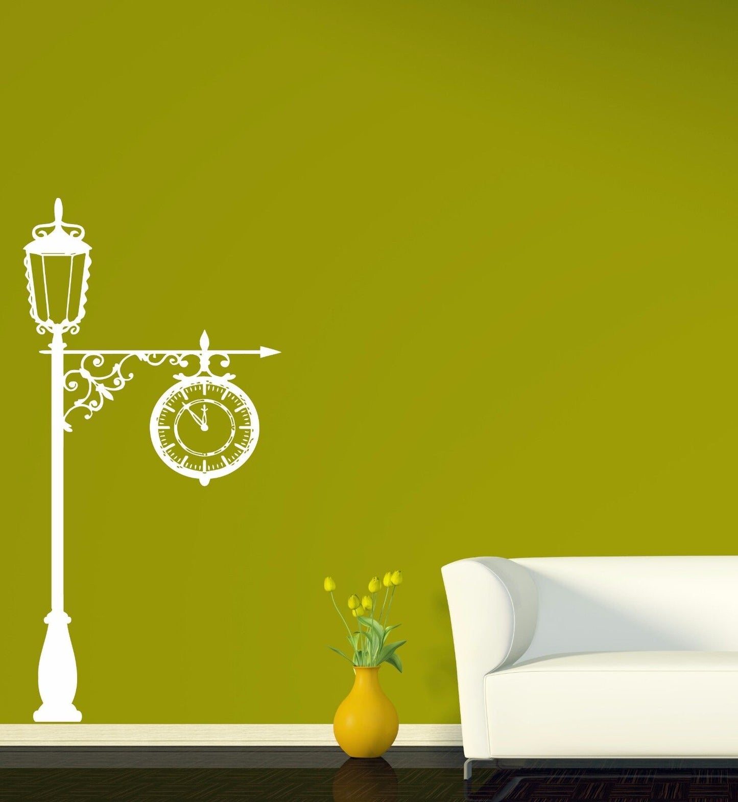 Vinyl Decal Vintage Lamp Post with a Clock Wall Sticker (n570)