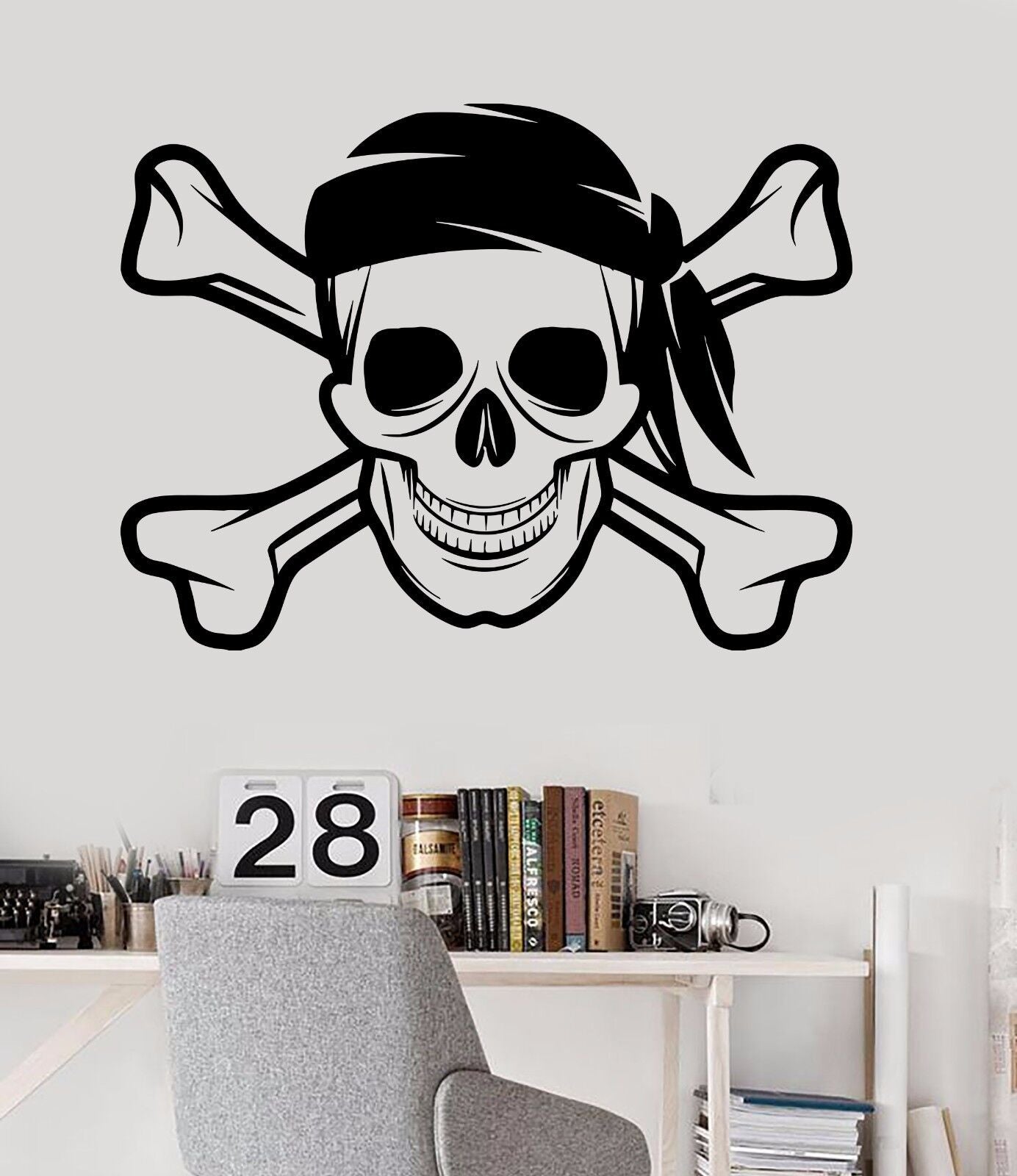 Autocollant mural en vinyle Jolly Roger Pirate crâne et os autocollants (292ig)