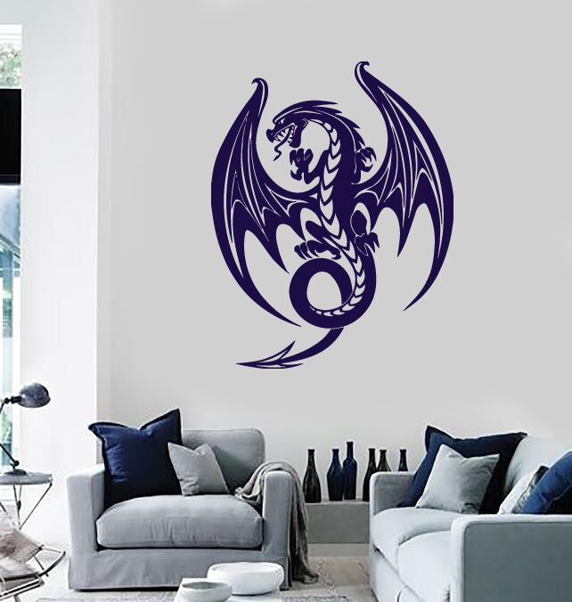 Vinyl Decal Eastern Dragon Fire Mythology Fear Spear Wall Sticker  (n572)