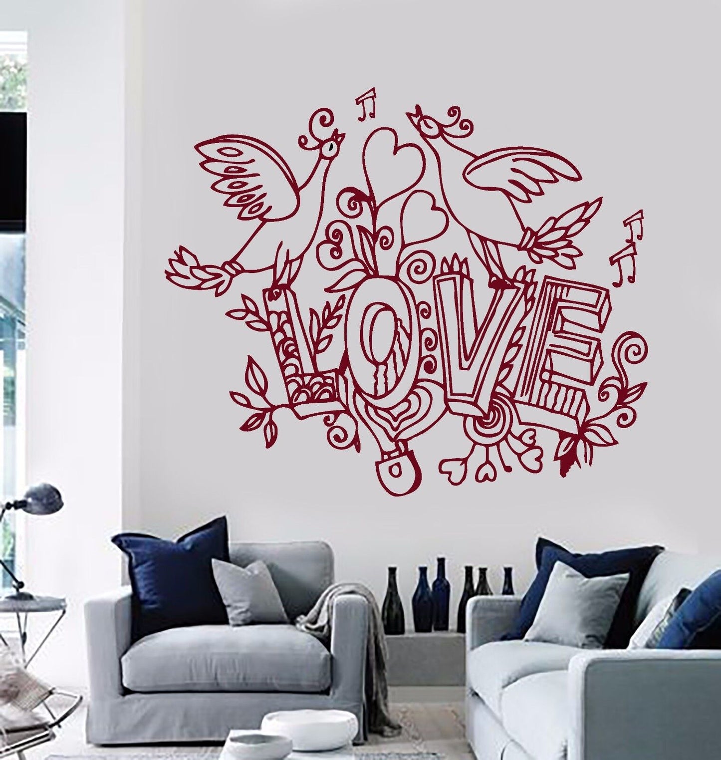 Vinyl Wall Decal Love Birds Romance Home Room Decor Stickers (352ig)