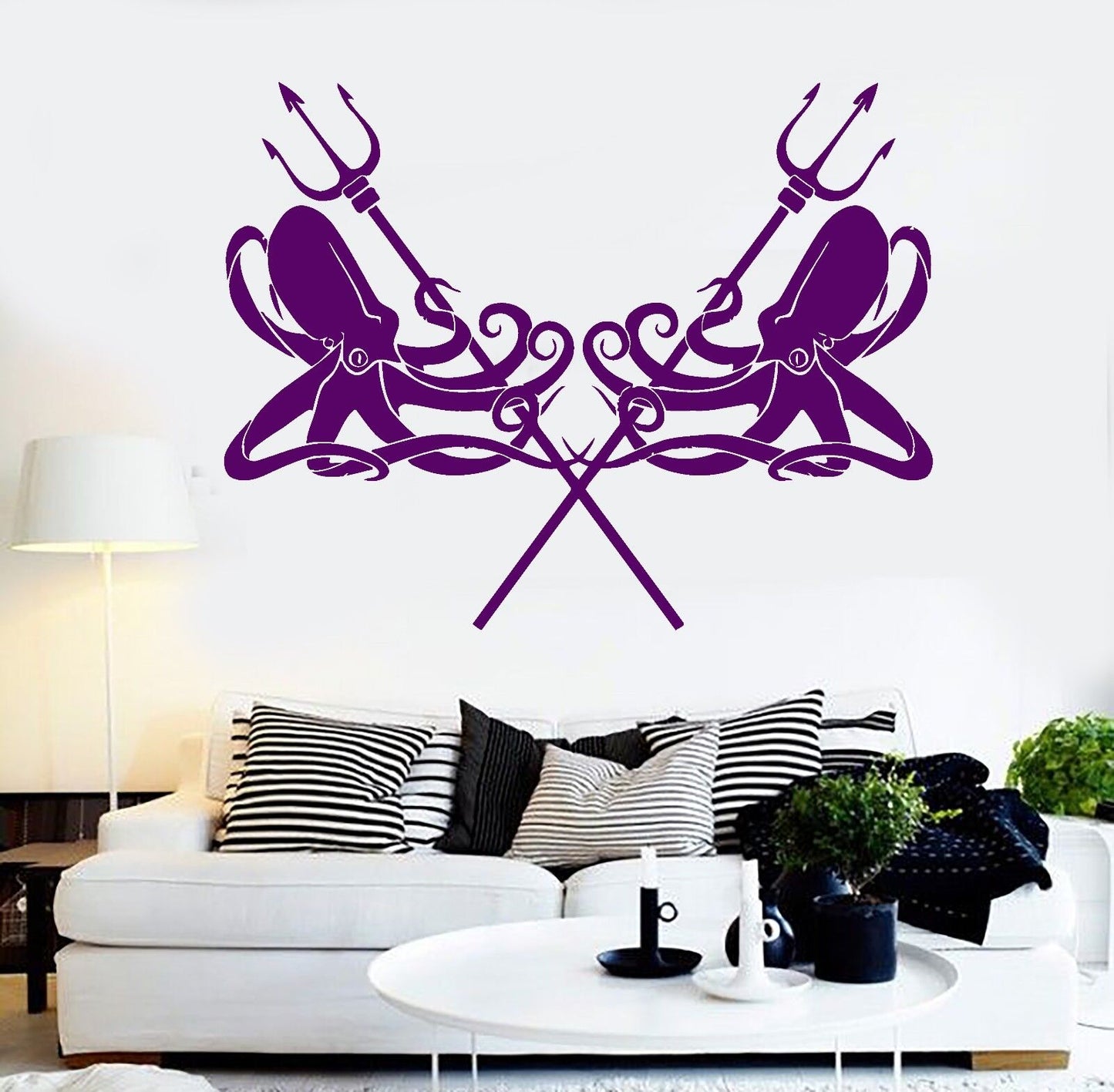 Vinyl Wall Decal Octopus Kraken Trident Tentacles Sea Marine Stickers (357ig)