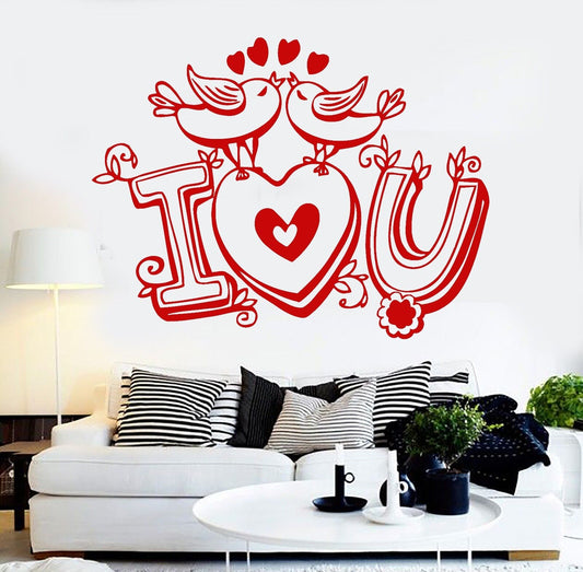 Autocollant mural en vinyle, je t'aime, citation oiseaux, autocollants artistiques pour chambre romantique (348ig)