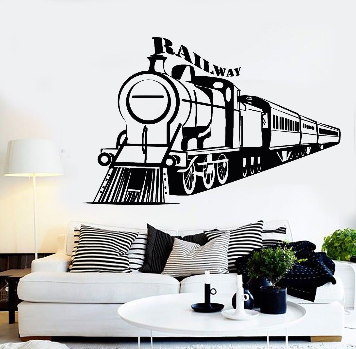 Wandtattoo Eisenbahn Zug aus Vinyl für Jungenzimmer, Kinder, Kunstaufkleber, Wandbild (367ig)