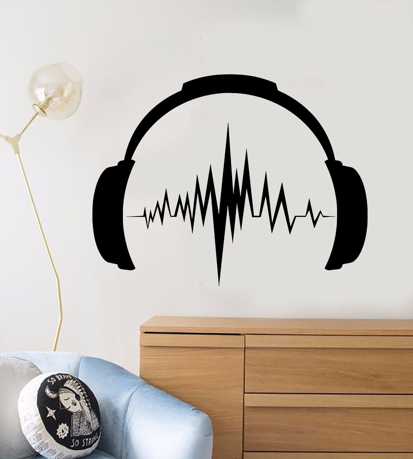 Autocollant mural en vinyle pour écouteurs, son, musique, musique, chambre d'adolescent, Art (389ig)