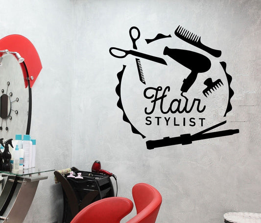 Autocollant Mural en vinyle pour coiffeur, outils de barbier, autocollants de beauté (404ig)