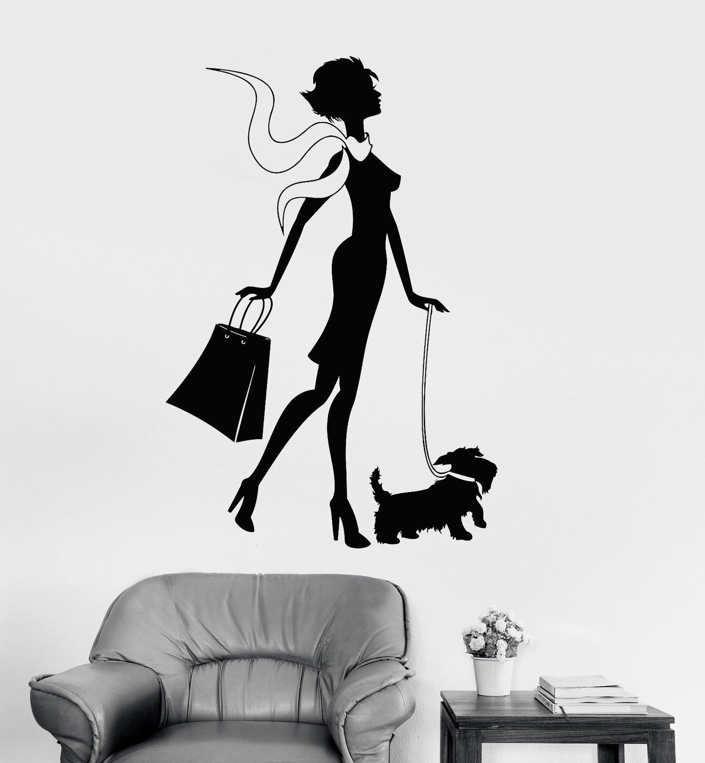 Vinyl Wall Decal Shopping Woman Dog Girl Fashion Style Stickers (416ig)