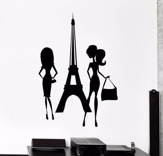 Vinyl Wall Decal Shopping Paris Woman Style Girls Eiffel Tower Stickers (424ig)