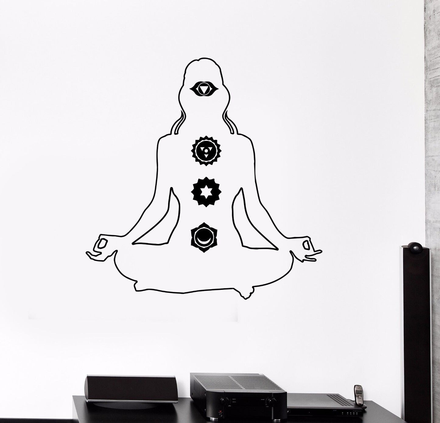 Wandaufkleber aus Vinyl, Yoga, Chakra, Meditationspose, Hinduismus, Mantra-Aufkleber (429ig)