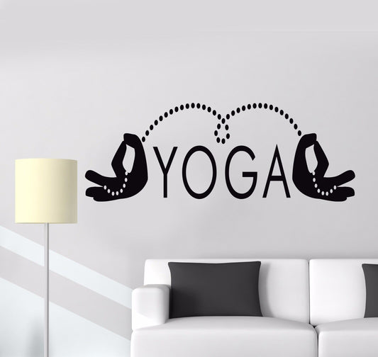 Vinyl Wall Decal Hands Yoga Center Word Stickers Mural (447ig)