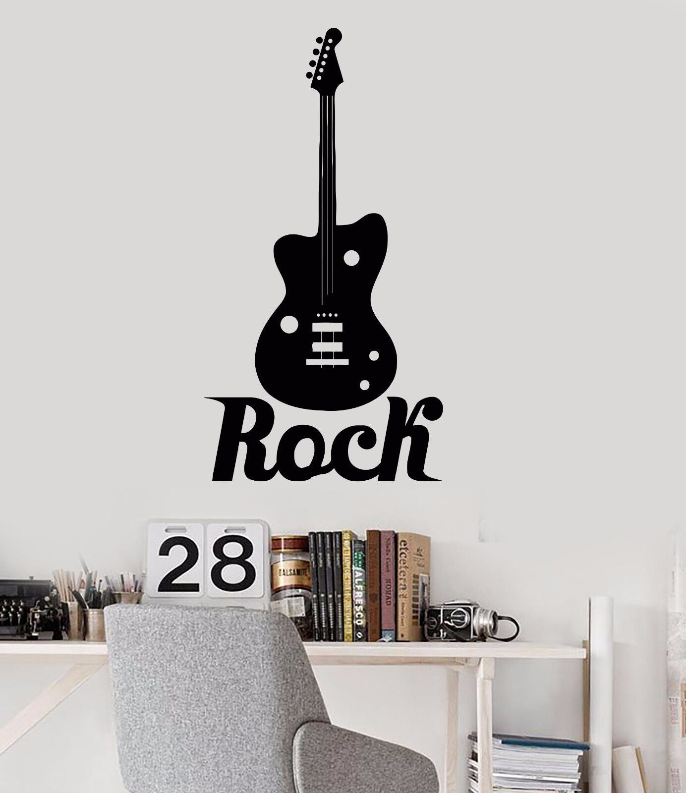 Wandaufkleber aus Vinyl, Gitarre, Rock N Roll, musikalische Kunst, Musik, Jugendzimmeraufkleber (469ig)