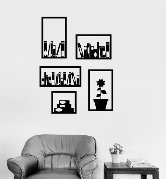 Vinyl Wall Decal Office Bookshelves Interior Decor Room Library Stickers (512ig)