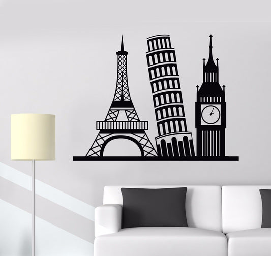 Vinyl Wall Decal Eurotrip Europe Travel Attractions Stickers (560ig)