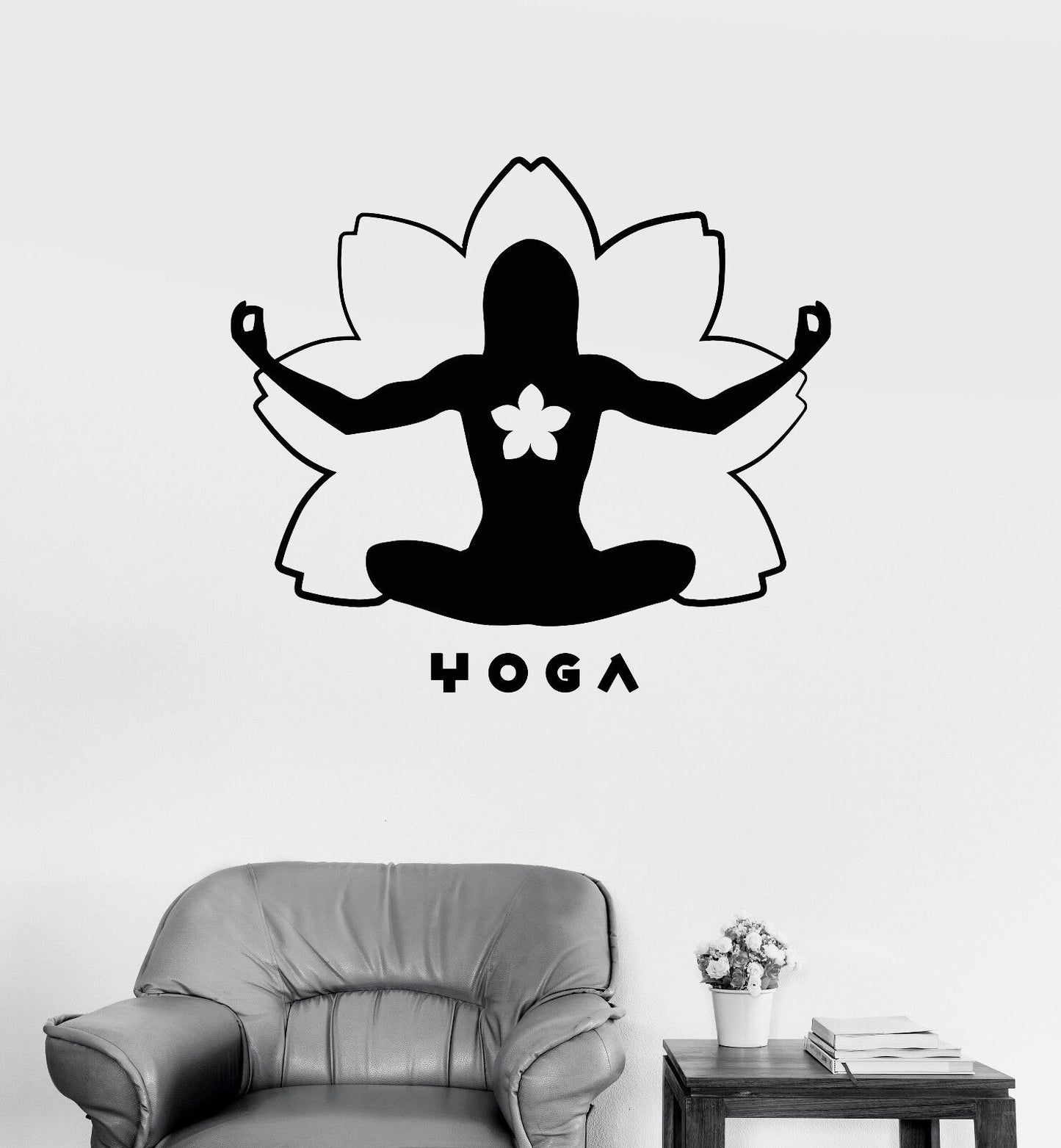 Autocollant mural en vinyle, pose de méditation de Yoga, autocollants d'art spirituel de Lotus (591ig)