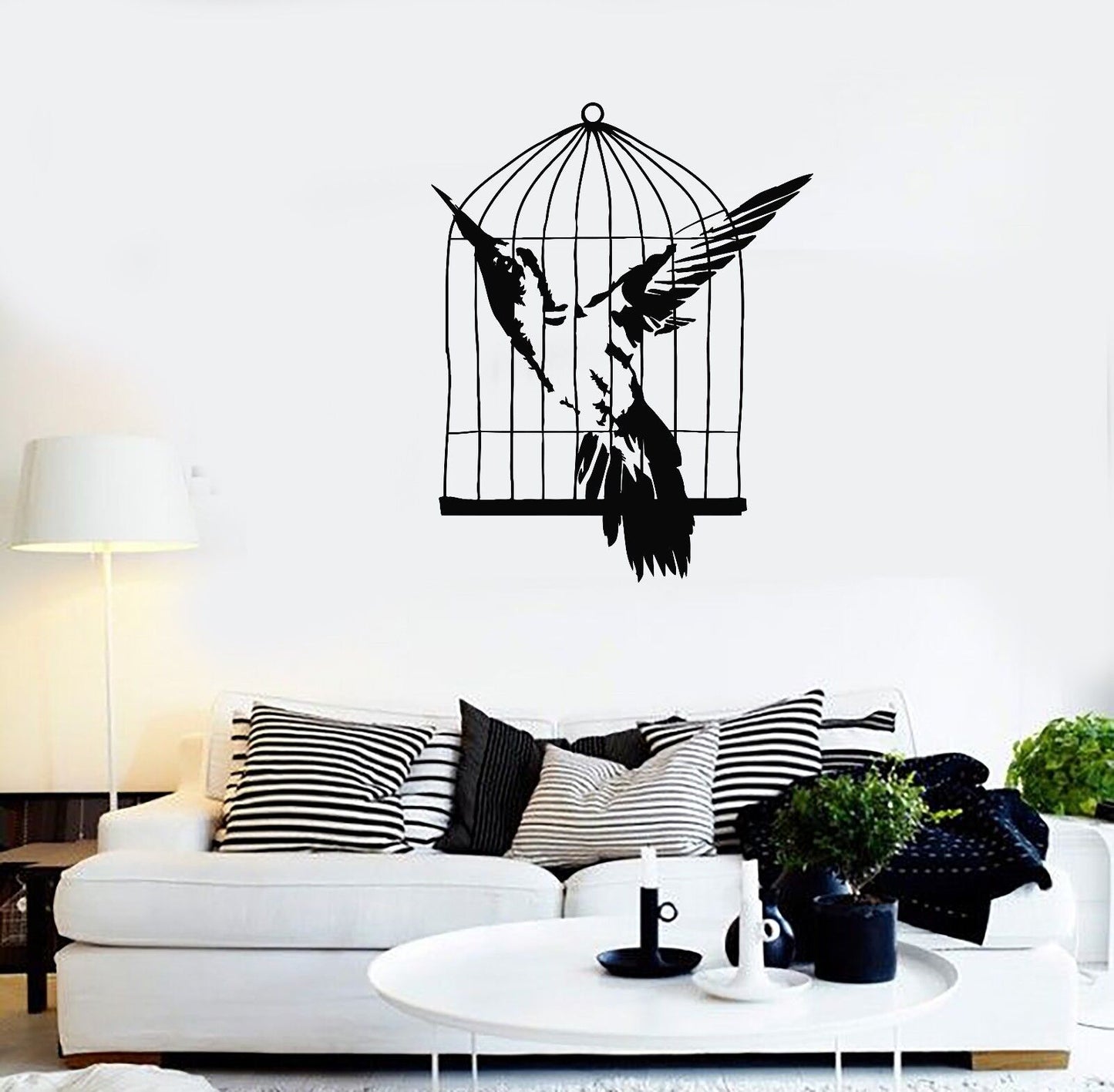 Wandtattoo Vogelkäfig, Vinyl, Dekoration fürs Zimmer, Aufkleber, Wandbild (598ig)