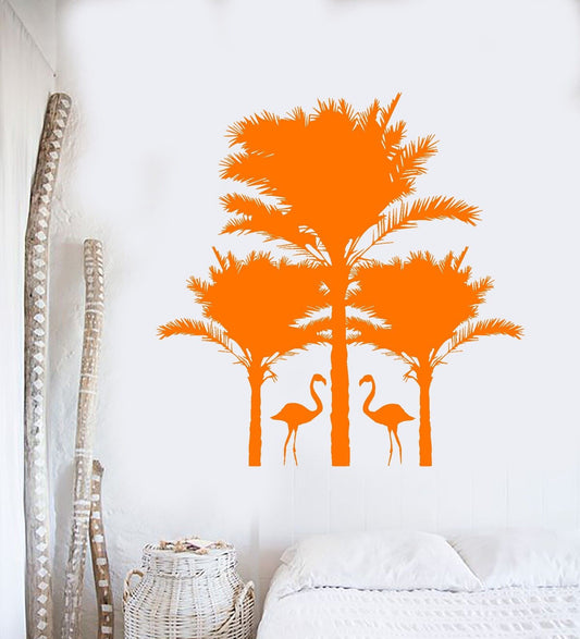 Autocollant mural en vinyle palmier arbre tropical oiseau Nature flamant rose plage autocollants (661ig)