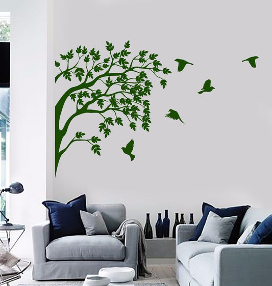 Autocollant mural en vinyle, arbre naturel, oiseaux, terre, paix, décor de jardin (669ig)