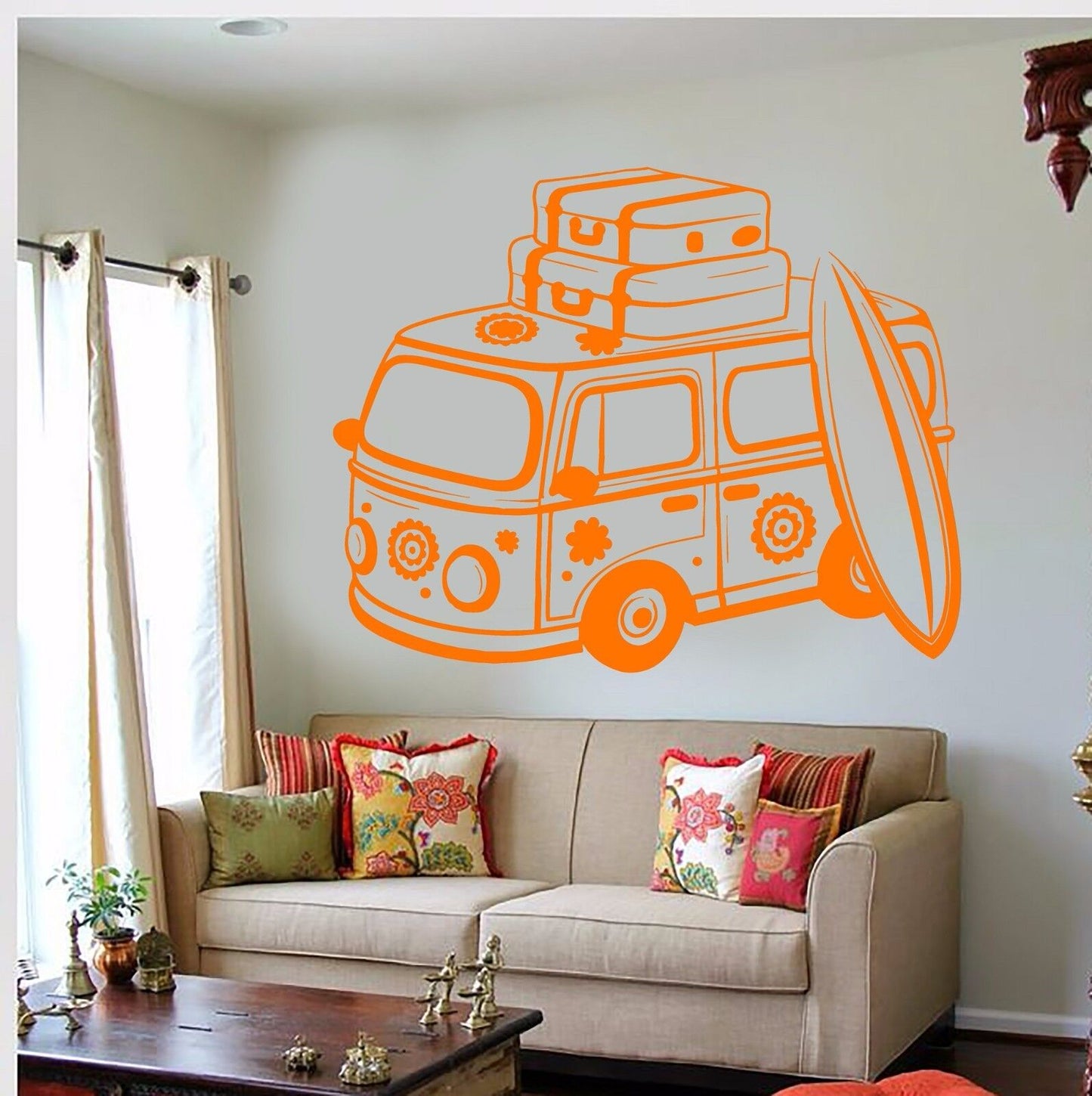 Vinyl Wall Decal Hippie Bus Love Peace Travel Car Happiness (695ig)