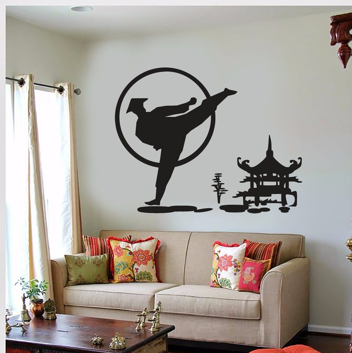 Vinyl Wall Decal Kung Fu Karate Martial Arts Fighter Pagoda Stickers (721ig)