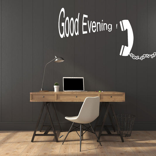 Wall Sticker Vinyl Vintage Telephone Handset Good Evening Quote (n619)