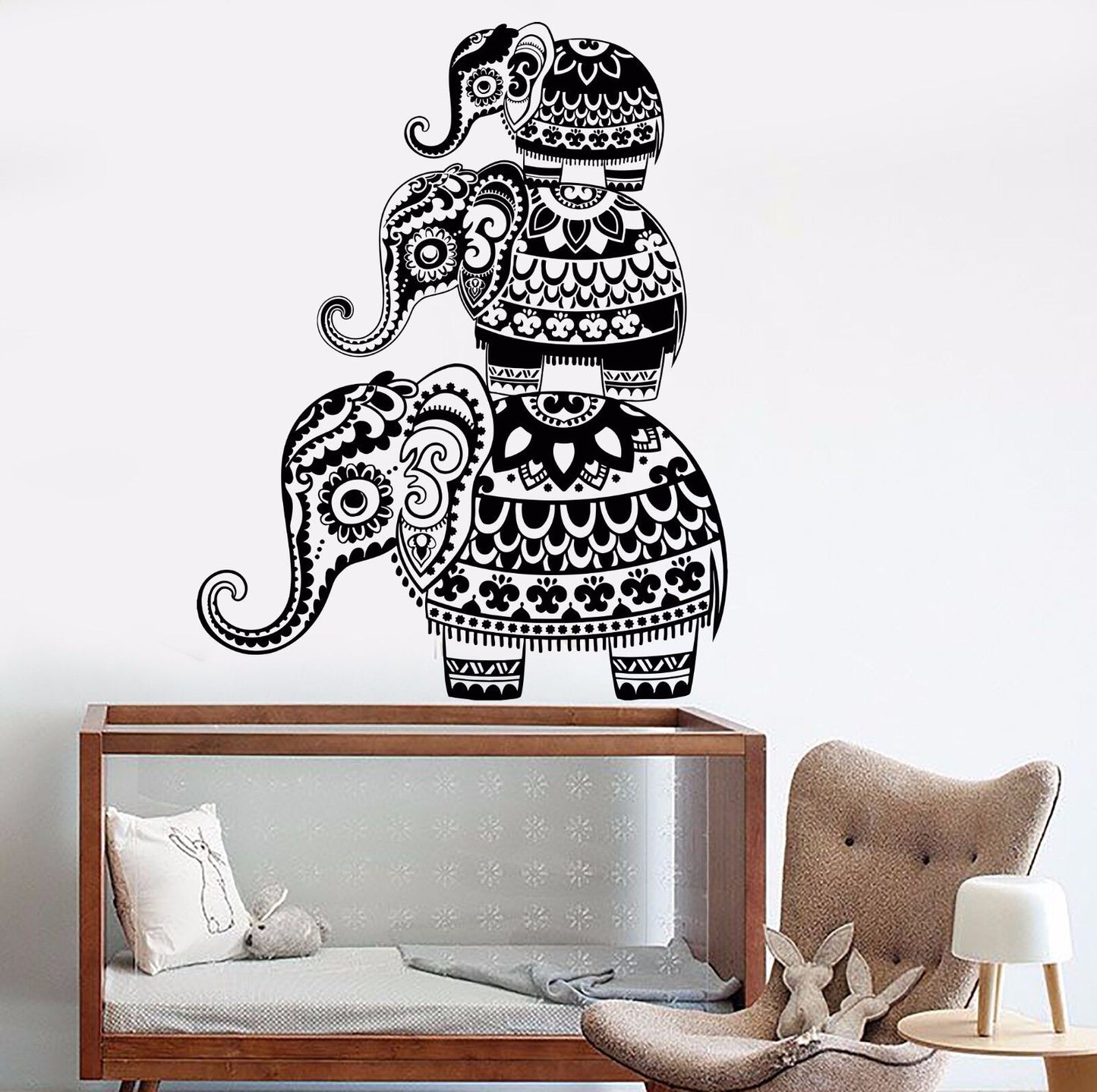 Autocollant mural en vinyle, trois éléphants, famille, chambre à coucher, Design (739ig)