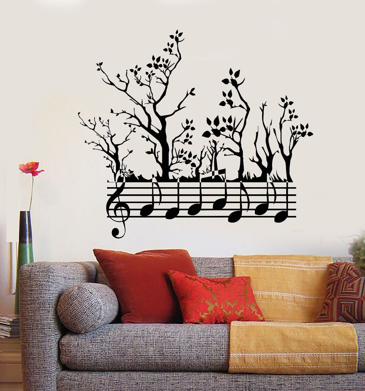 Autocollant mural en vinyle, arbre forestier, Notes naturelles, Branches de musique, autocollants (745ig)