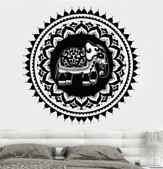 Vinyl Wall Decal India Elephant Circle Symbol Home Design Stickers (761ig)