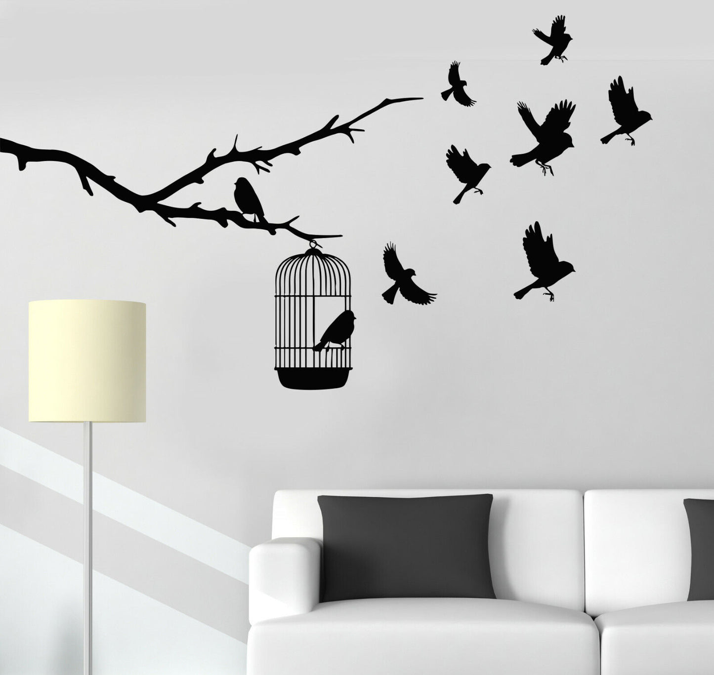 Vinyl Wall Decal Tree Branch Cage Birds Nature Stickers (762ig)