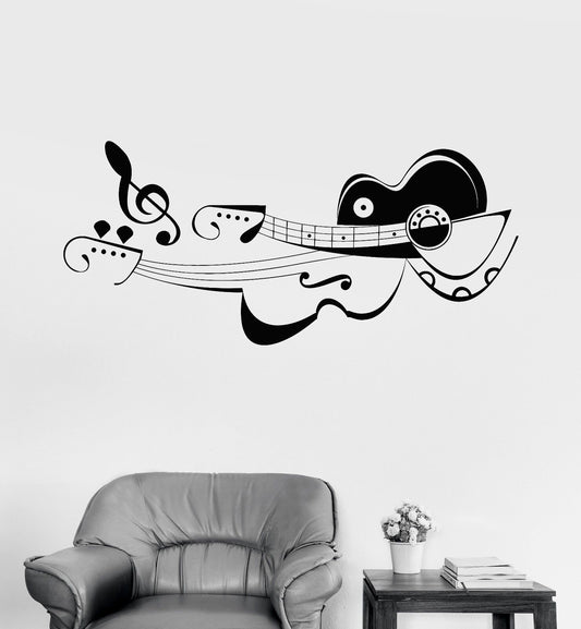 Autocollant mural en vinyle pour musicien, guitare, violon, école de musique, boutique, notes (793ig)