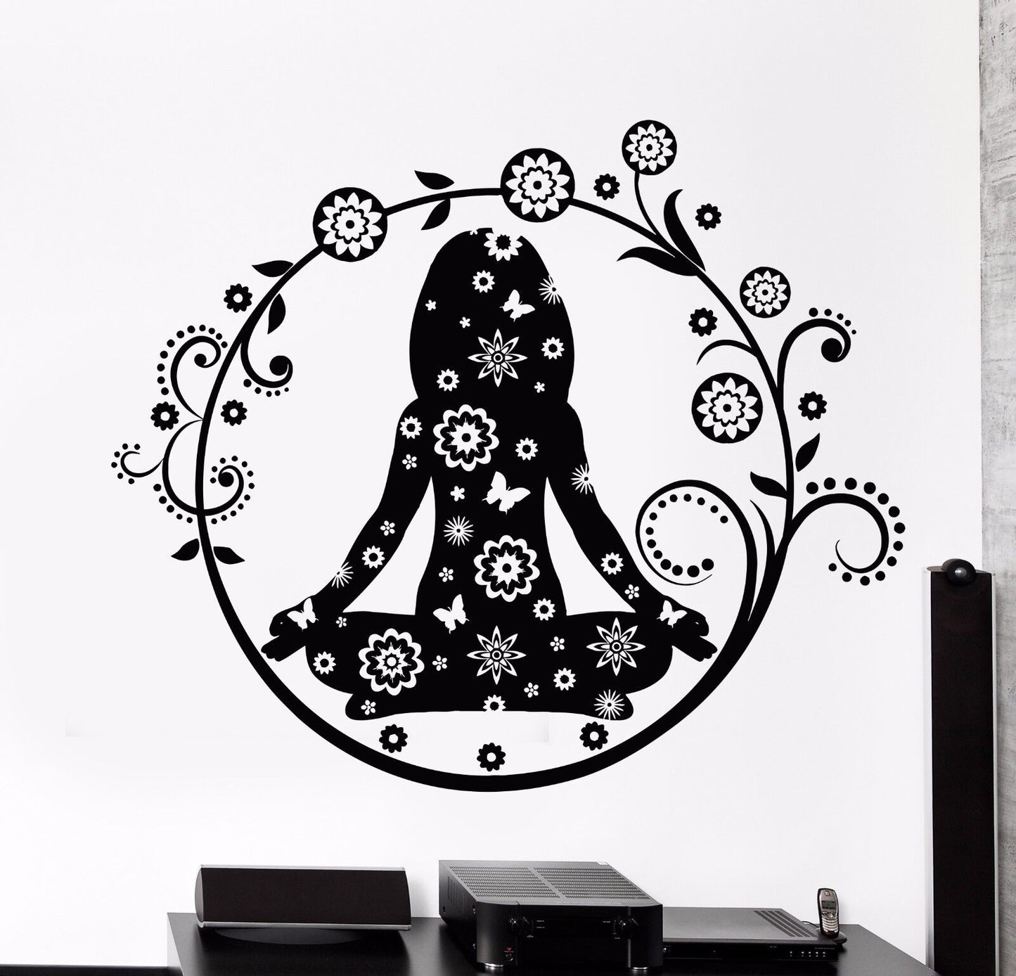 Vinyl Wall Decal Yoga Center Lotus Pose Woman Flowers Stickers (804ig)