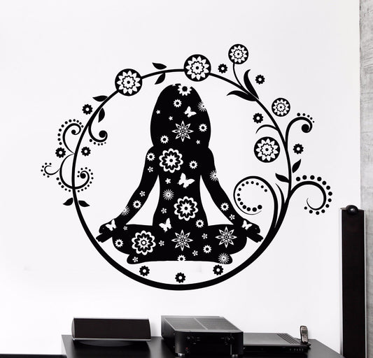 Autocollant mural en vinyle, centre de Yoga, Pose de Lotus, fleurs de femme, autocollants (804ig)