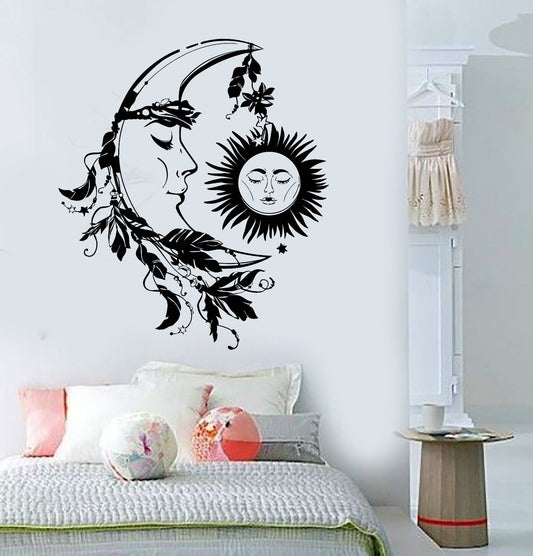 Autocollant mural en vinyle soleil lune nuit rêve chambre Design plume autocollants (807ig)