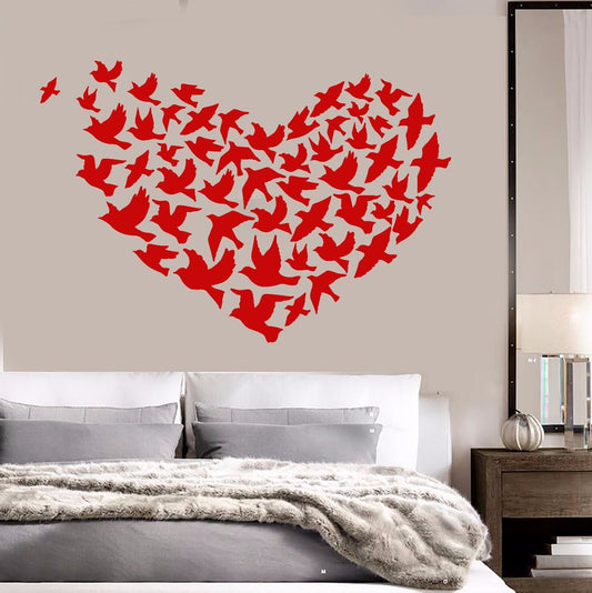 Vinyl Wall Decal Birds Heart Love Romantic Bedroom Design Stickers (813ig)