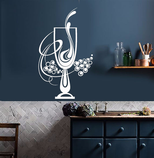 Autocollant mural en vinyle pour verre à vin, Champagne, raisin, Design de cuisine (827ig)