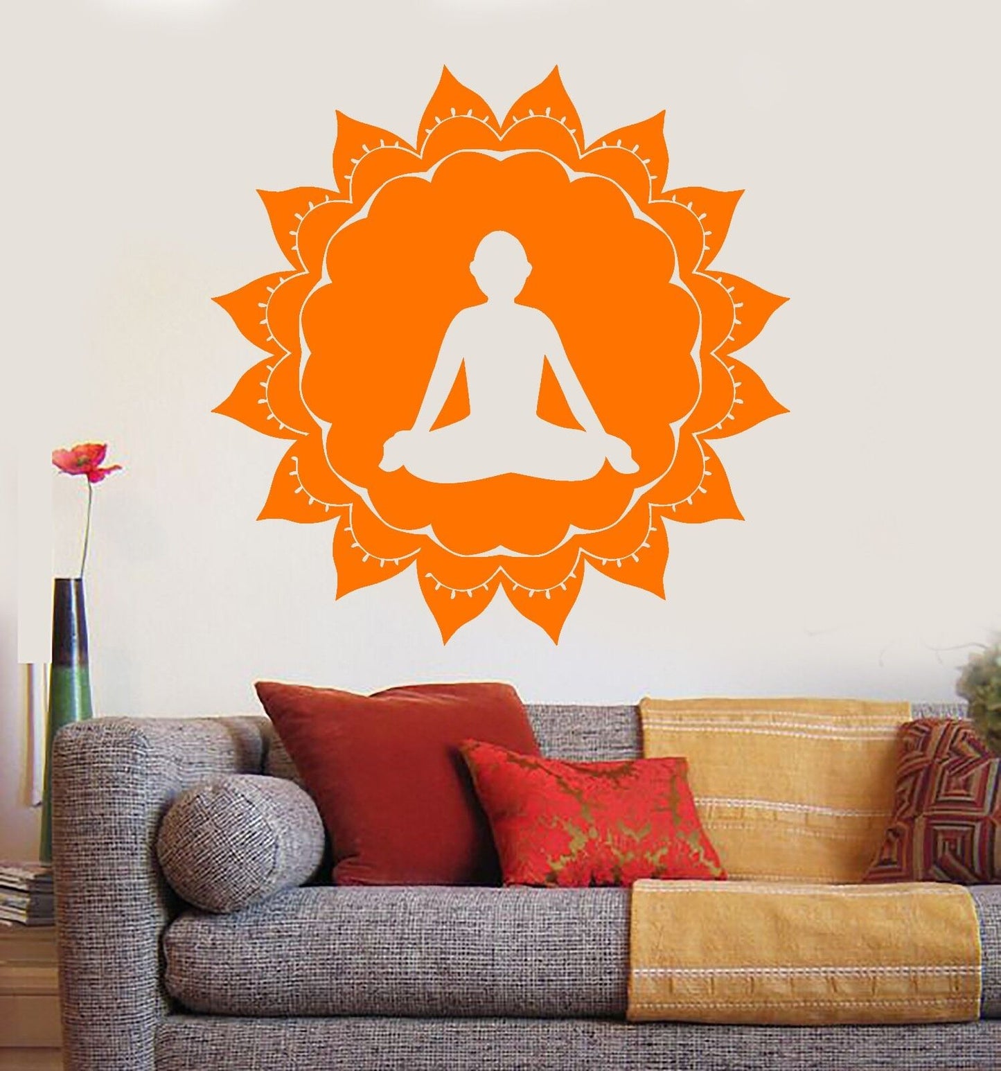 Vinyl Wall Decal Yoga Lotus Pose Meditation Circle Stickers (841ig)